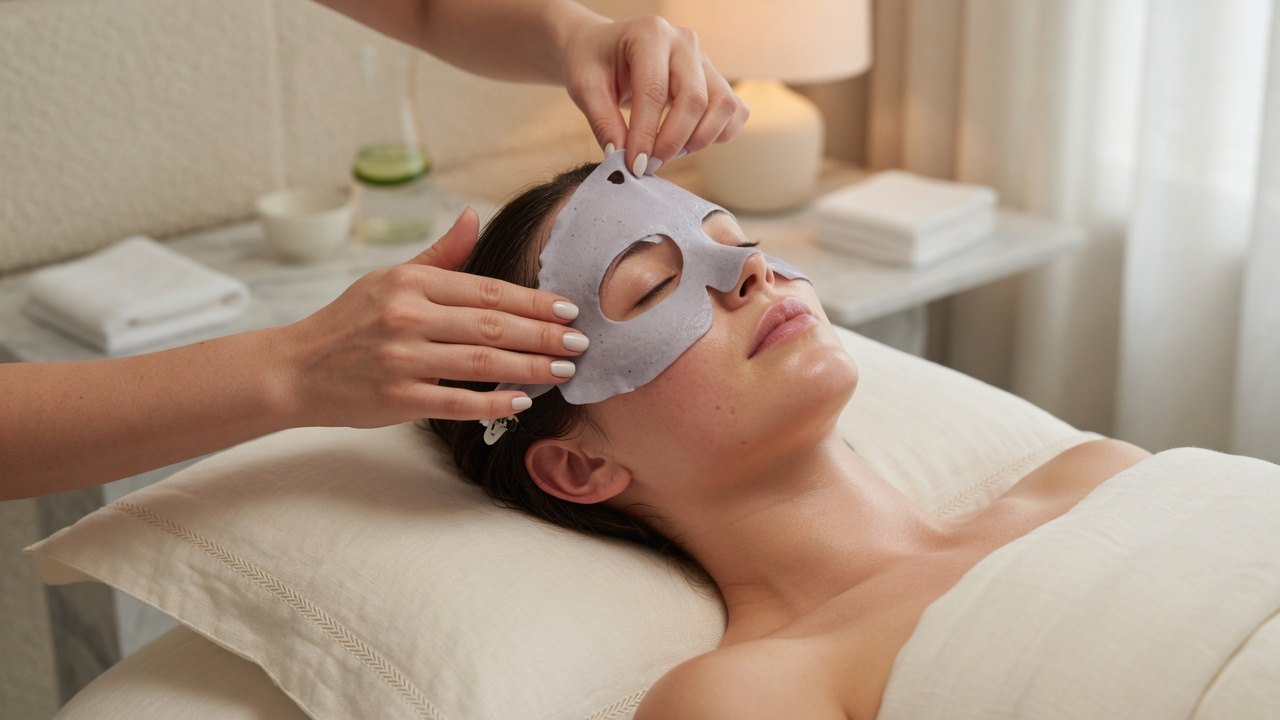 Sheet mask applied during a facial