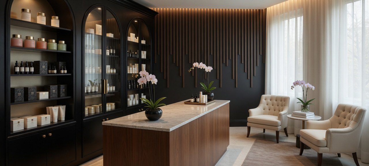 Skin Glow Studio suite and product wall